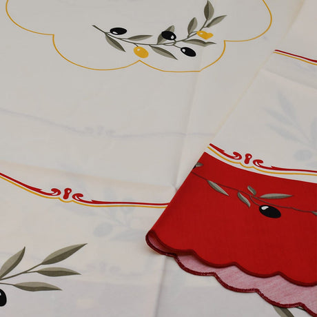 Cotton Tablecloth with Olive Pattern - Red