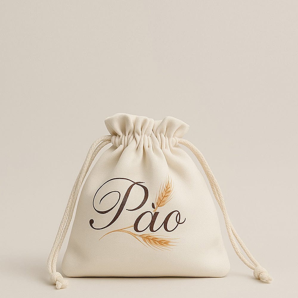 Embroidered Cotton Bread Bag Beige