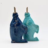 Fish-shaped Ceramic Oil Carafe - Cobalt Blue