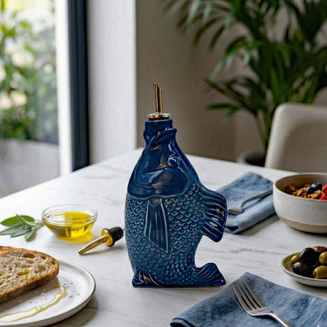 Fish-shaped Ceramic Oil Carafe - Cobalt Blue