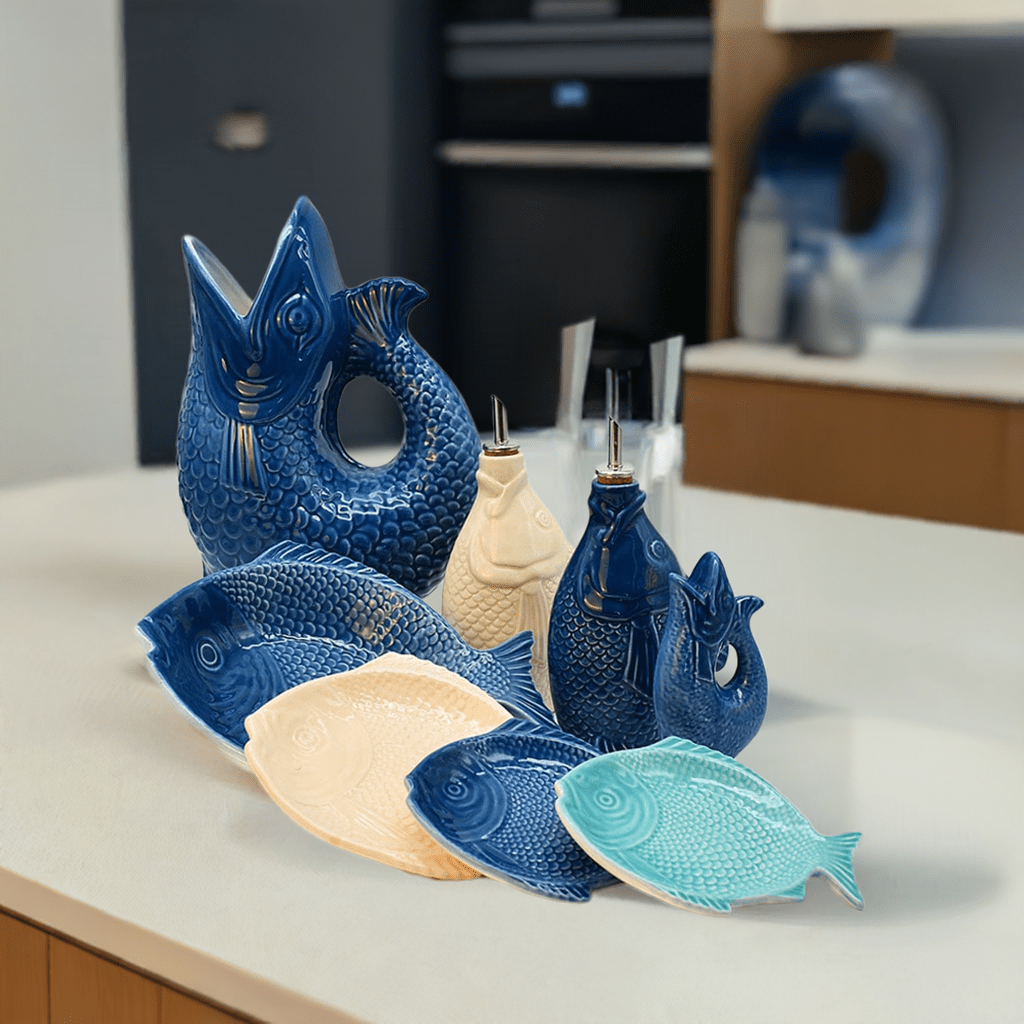 Fish-shaped Ceramic Soup Plate - Blue