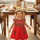 Floral Folk Children's Dress - Red