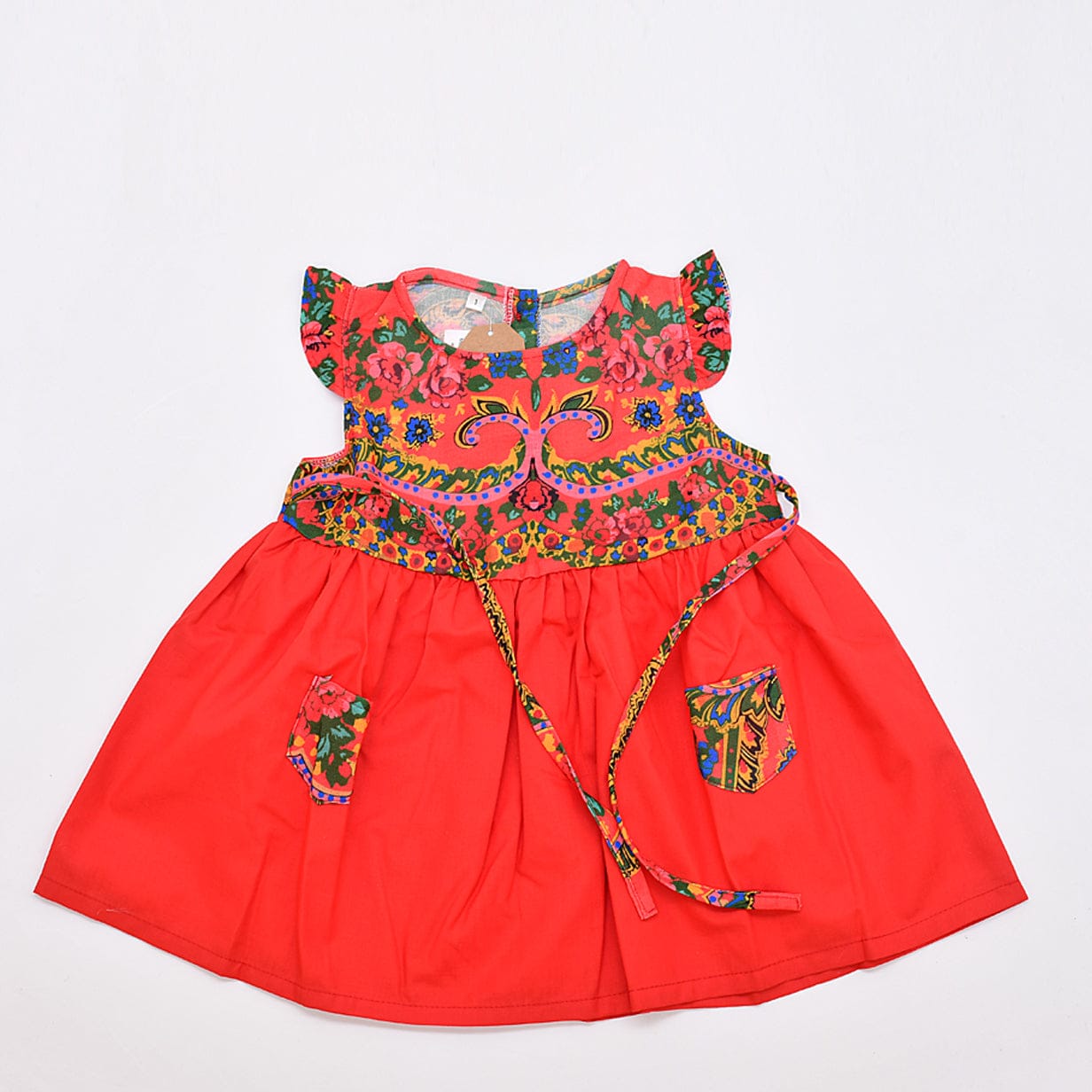 Floral Folk Children's Dress - Red