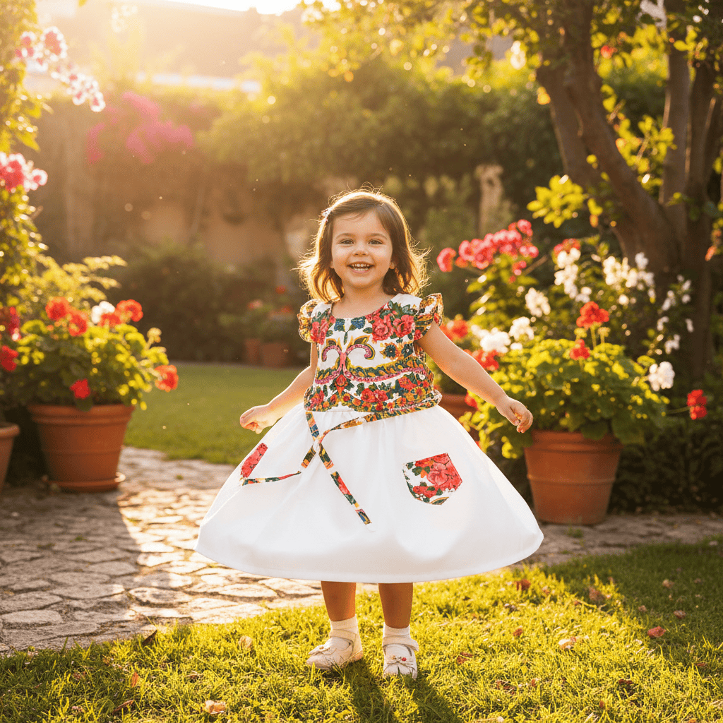 Floral Folk Children's Dress - White