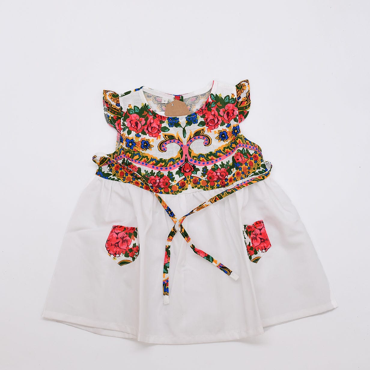 Floral Folk Children's Dress - White