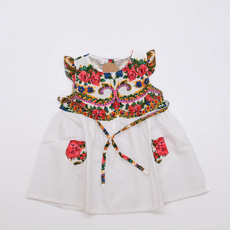 Floral Folk Children's Dress - White