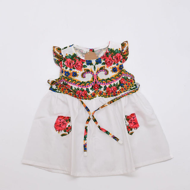 Floral Folk Children's Dress - White