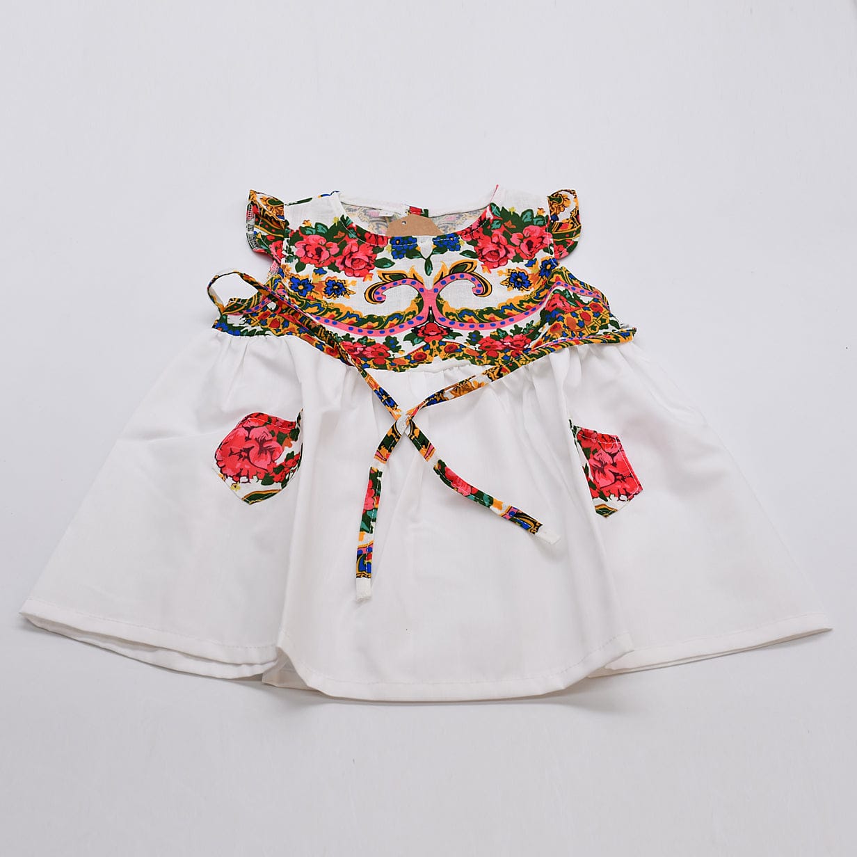 Floral Folk Children's Dress - White