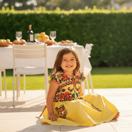 Floral Folk Children's Dress - Yellow