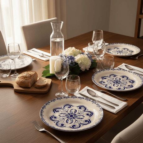 Floral I Ceramic Plate 10.6'' - Blue