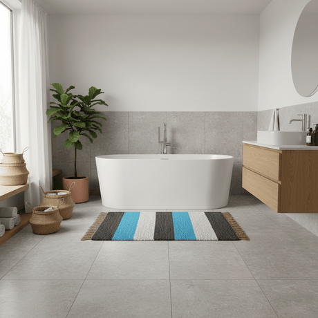 Handmade Striped Rug - Blue, grey, beige