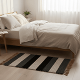 Handmade Striped Rug - Grey, beige