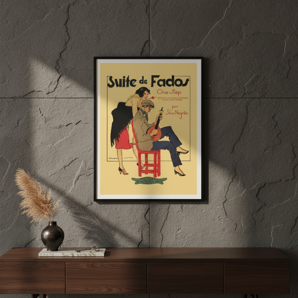 Affiche Fado encadrée 40x50cm dans une entrée premium portugaise