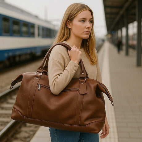 Leather Weekender Bag - Brown
