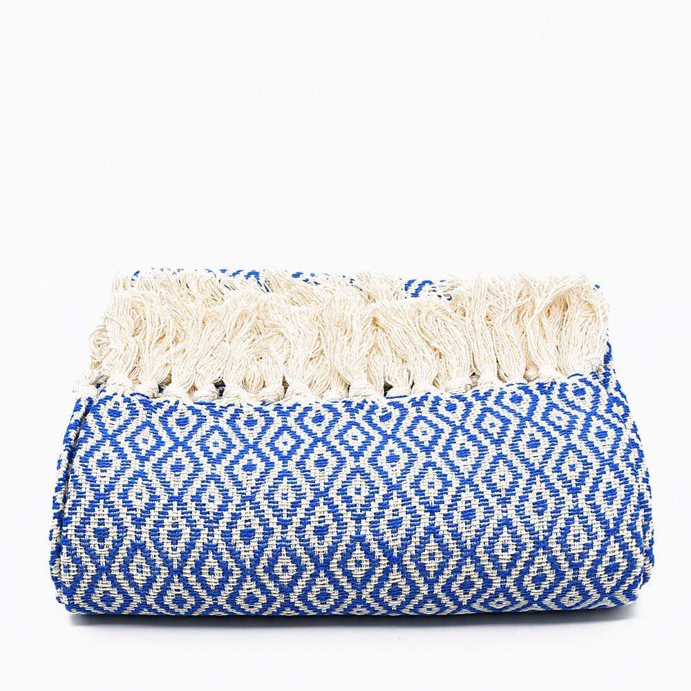 Losango I Cotton Fringed Blanket - Blue