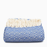 Losango I Cotton Fringed Blanket - Blue