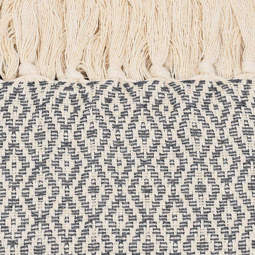 Losango I Cotton Fringed Blanket - Dark grey