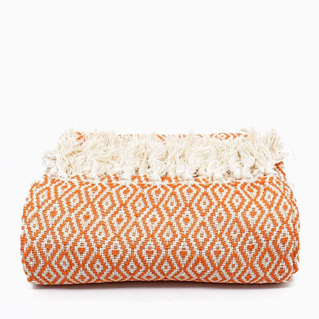 Losango I Cotton Fringed Blanket - Orange