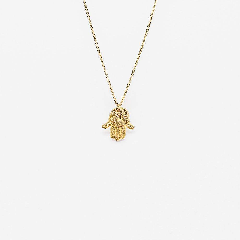 Mão de Fátima I Gold plated Silver Filigree Necklace 0.2 oz