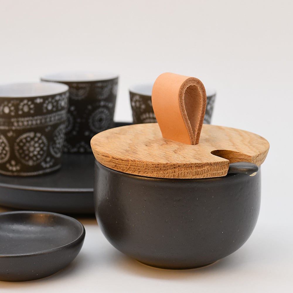 Pacifica I Stoneware Sugar Pot and Spoon - Black - Luisa Paixao | USA