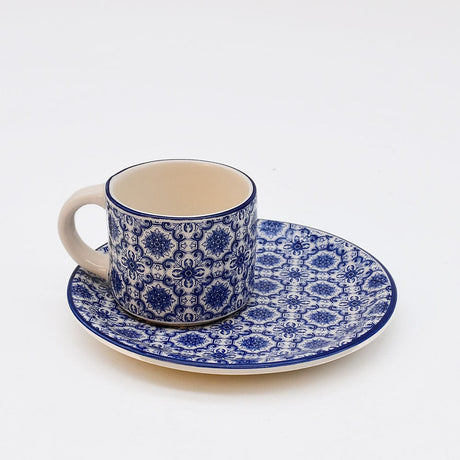 Padrão I Ceramic Cup and Saucer - Blue