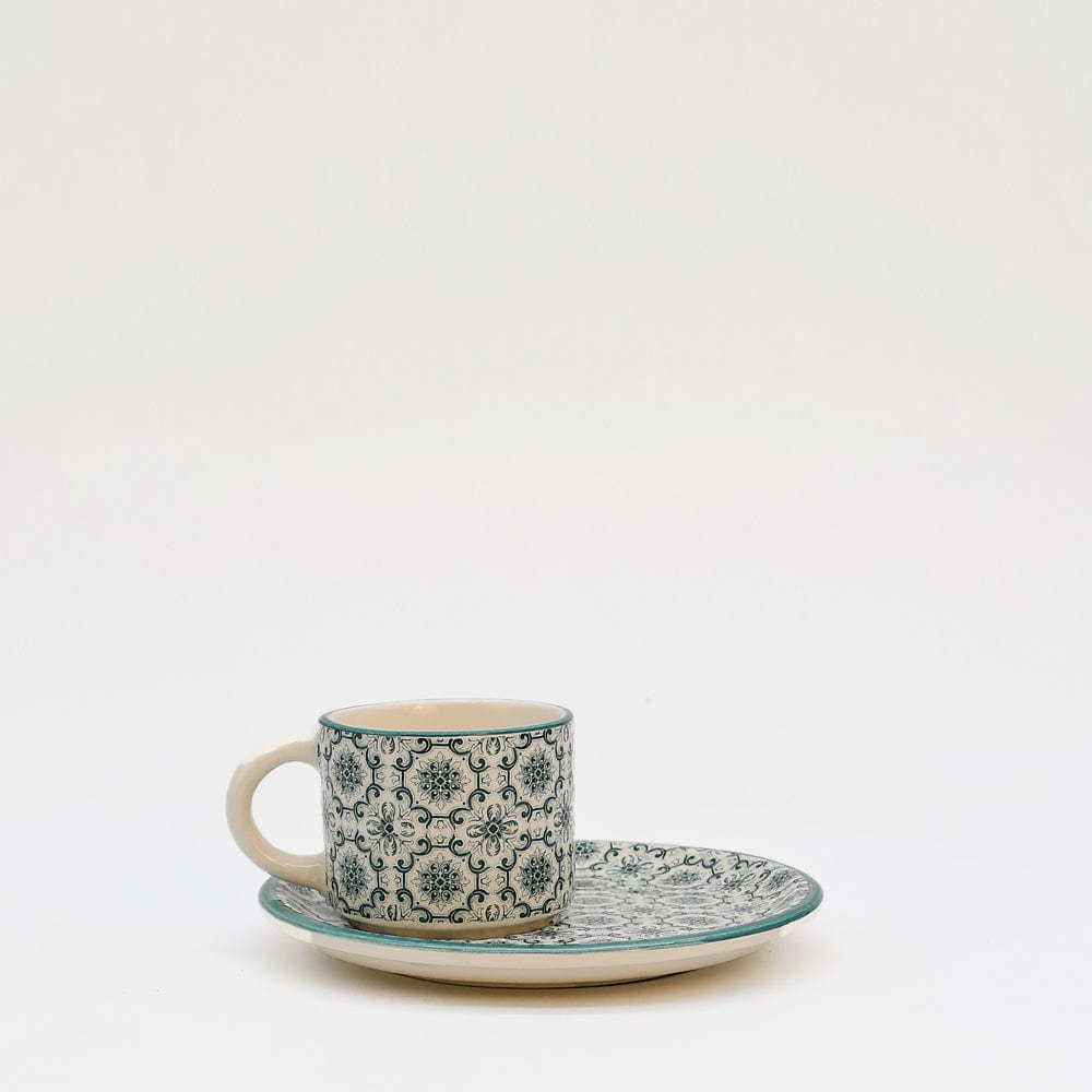 Padrão I Ceramic Cup and Saucer - Green
