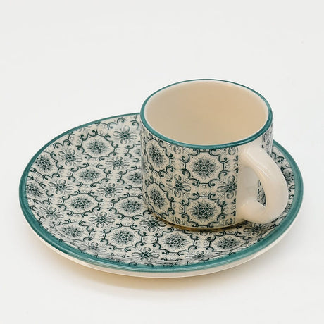 Padrão I Ceramic Cup and Saucer - Green