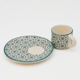 Padrão I Ceramic Cup and Saucer - Green