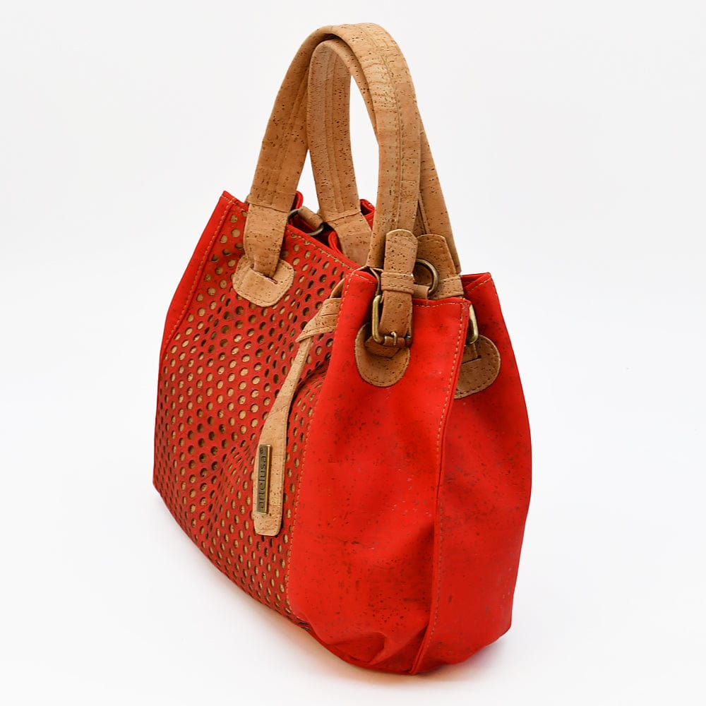 Perforated Cork Handbag - Red