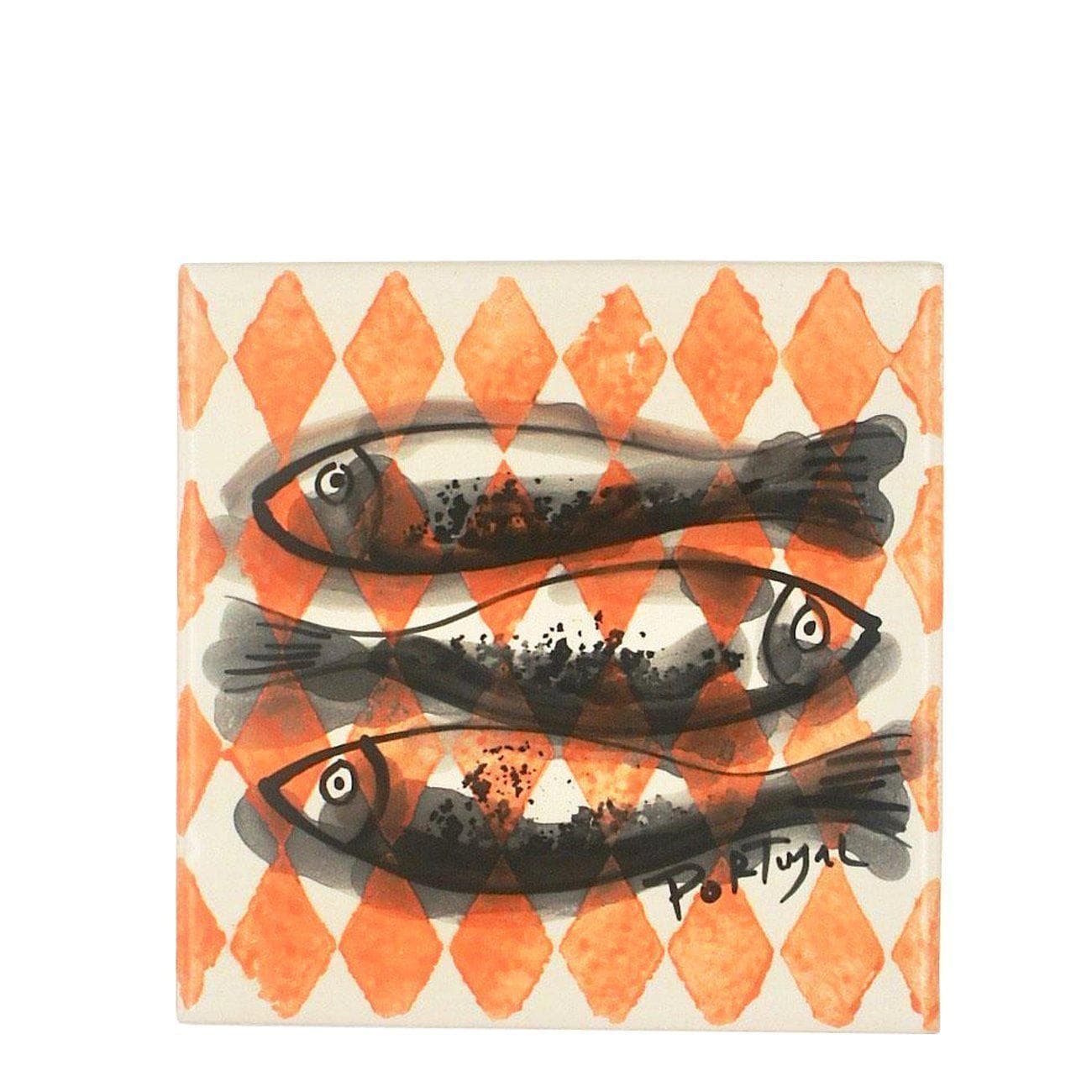 Pop Sardinha I Ceramic and Cork Trivet - 5.9" Orange