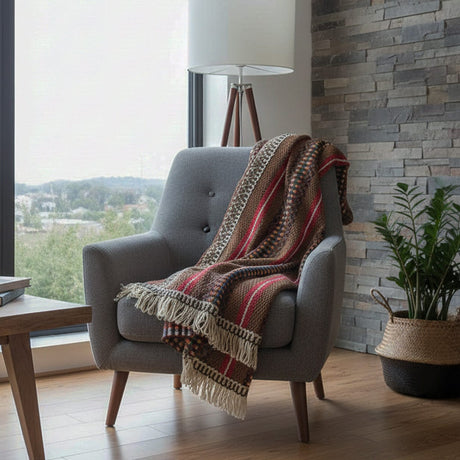 Portuguese Style fringed Blanket - Brown