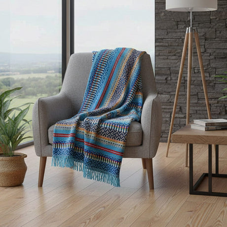 Portuguese Style fringed Blanket - Turquoise