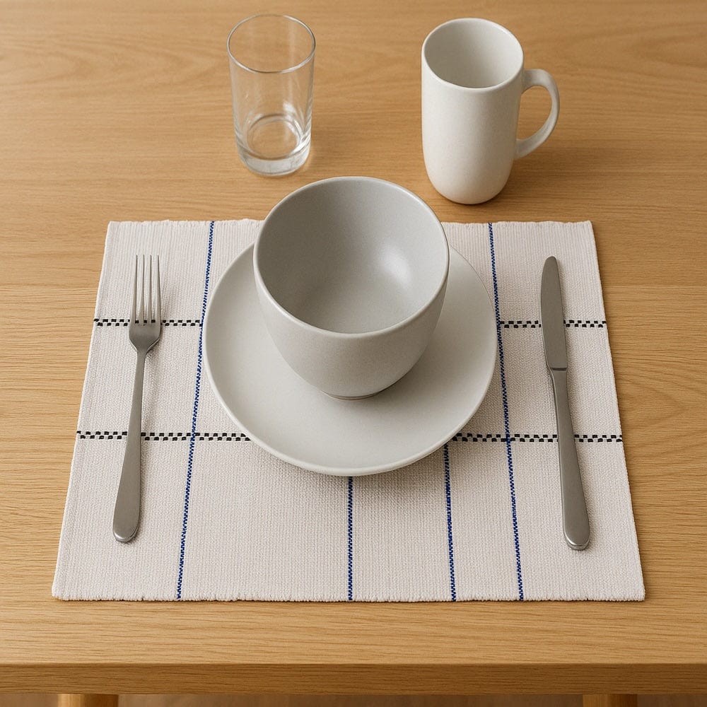 Recycled Cotton Placemat – Off-white and Blue