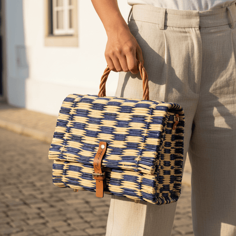 Reed Satchel Bag - 25cm - Blue & Natural