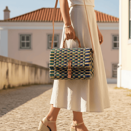 Reed Satchel Bag - 9.8'' - Green & Blue