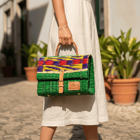 Reed Satchel Bag - 9.8'' - Green & Multicolore