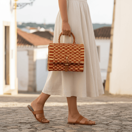 Reed Satchel Bag - 9.8'' - Orange & Natural