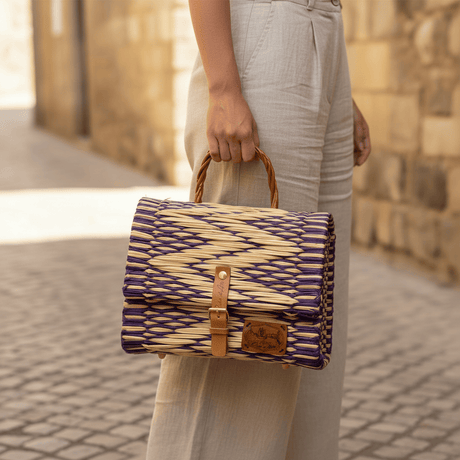 Reed Satchel Bag - 9.8'' - Purple & Natural
