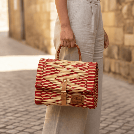 Reed Satchel Bag - 9.8'' - Red & Naturel