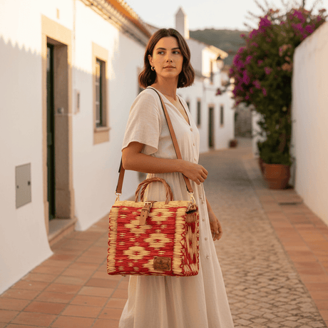 Reed Shopping Bag - 10.2'' - Red & Natural