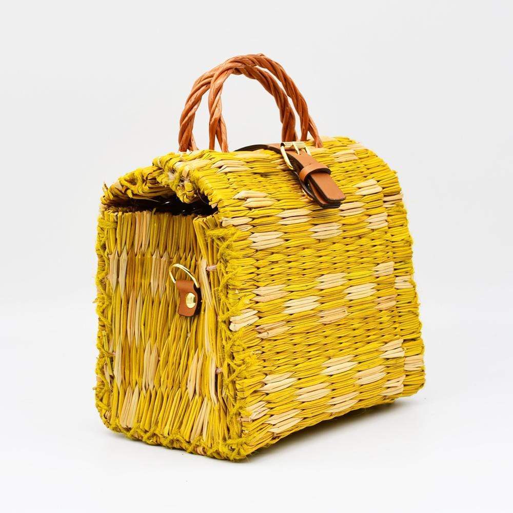 Reed Shopping Bag - 8.7'' - Yellow & Natural