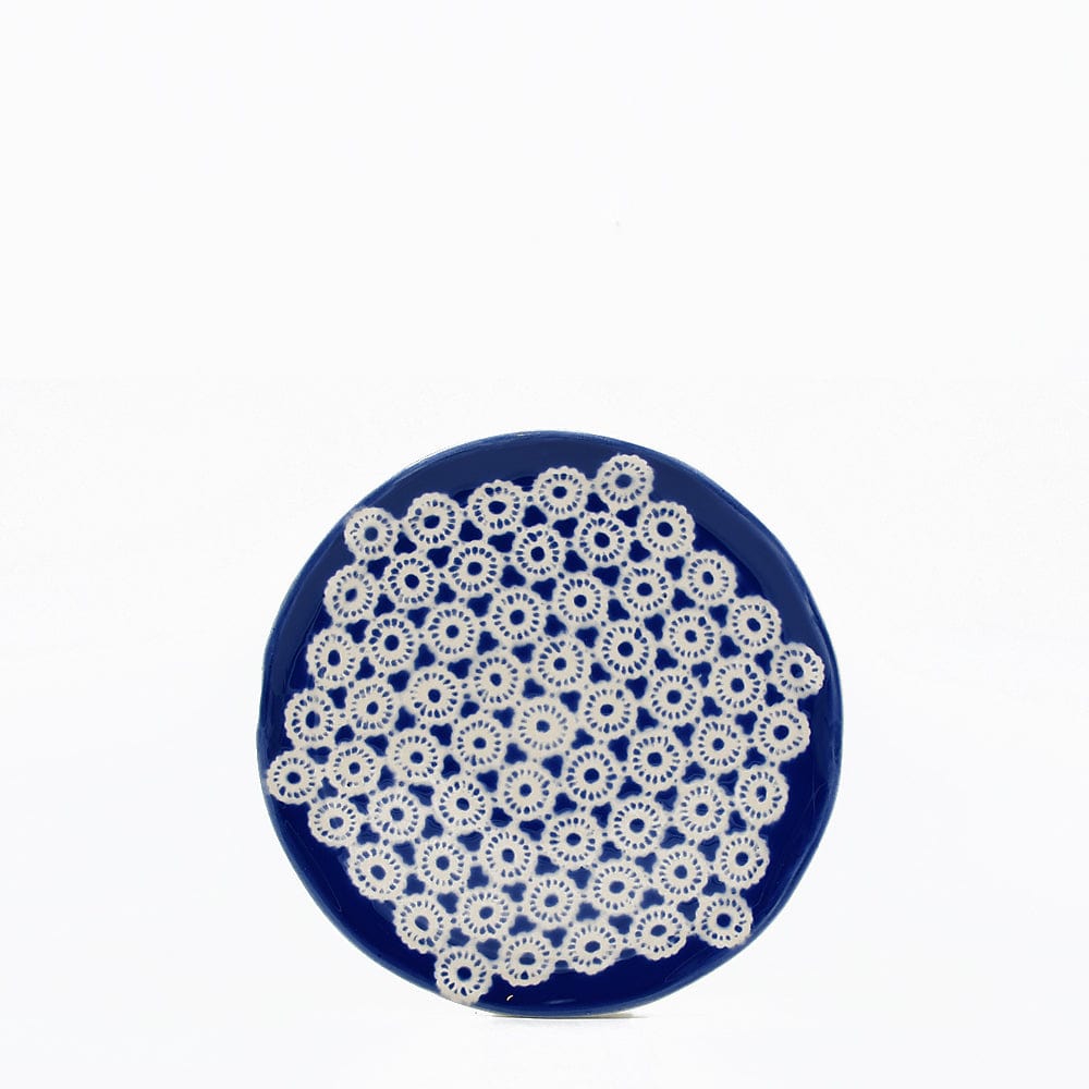 Renda I Handmade Ceramic Bread / Butter Plate - Blue Motif 3