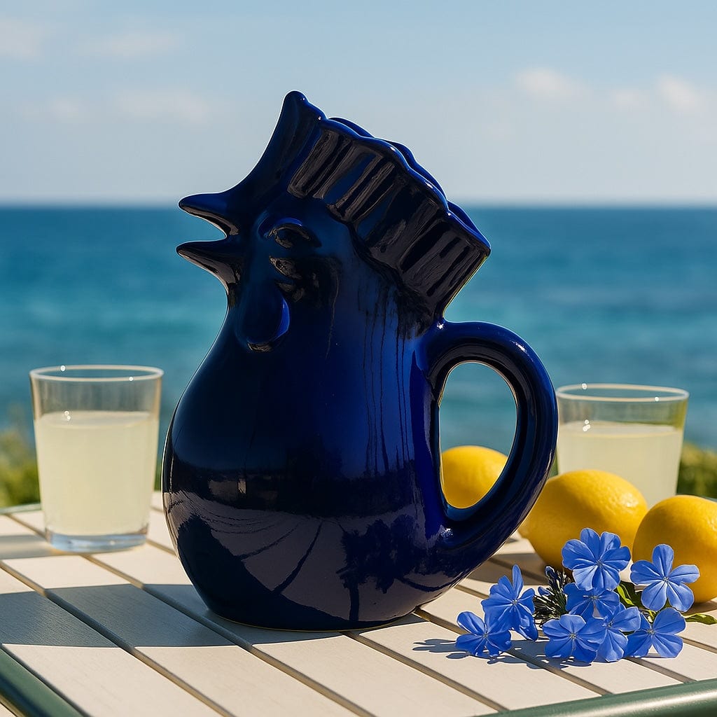 Rooster-Shaped Ceramic Pitcher - Blue