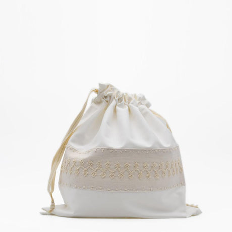 Sac à pain en lin brodé beige