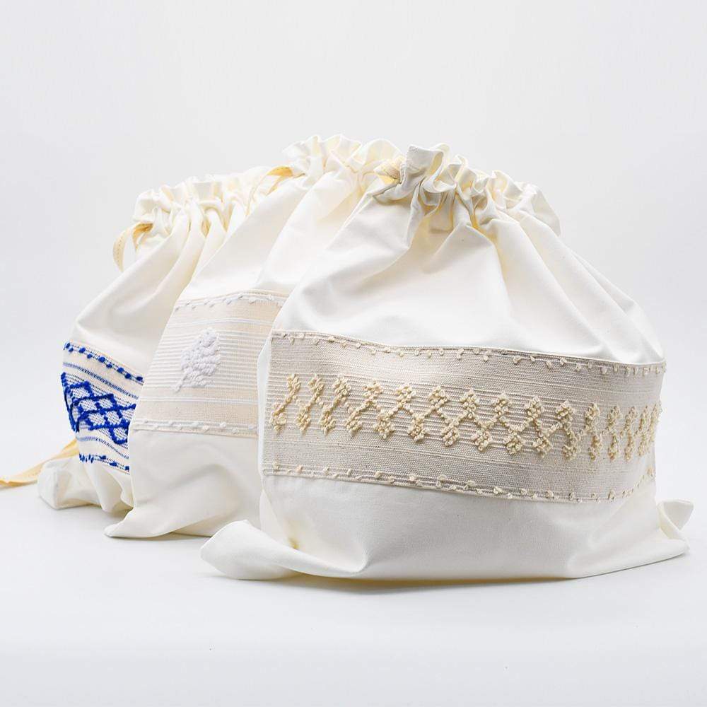 Sac à pain en lin brodé beige