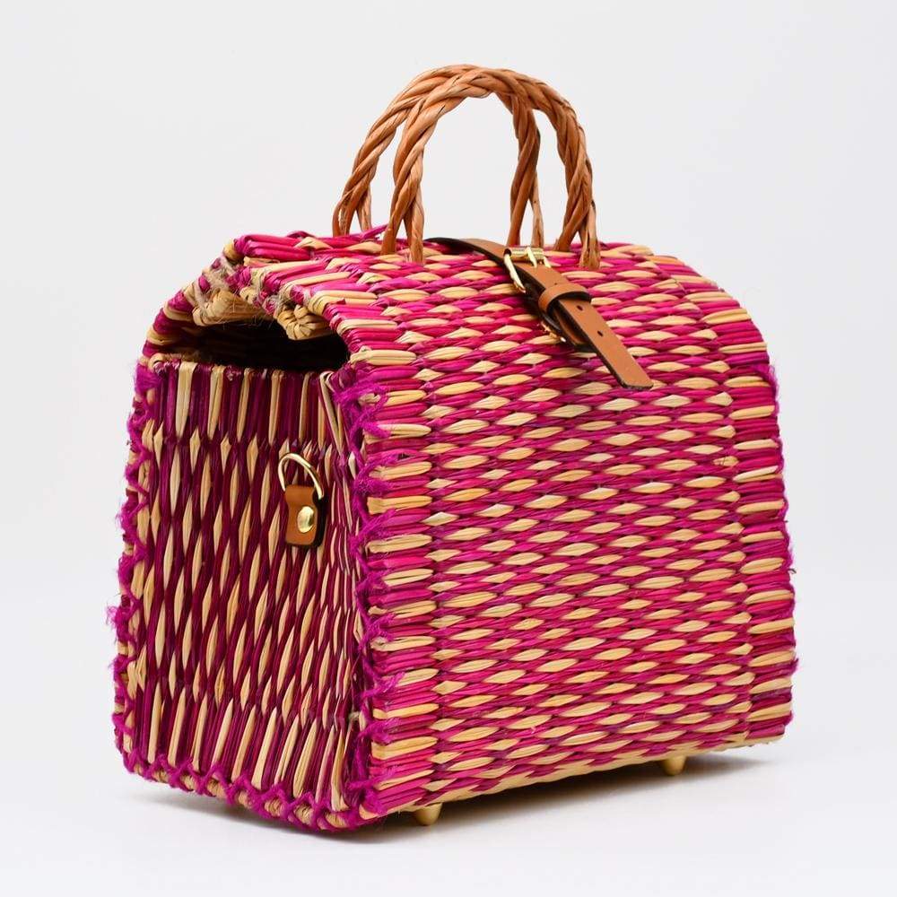 Sac cabas en jonc 26cm - Rose & Naturel