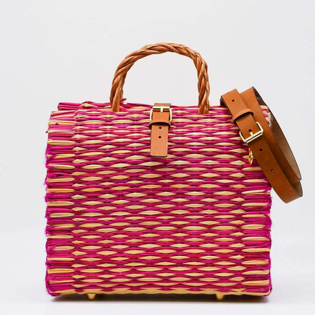 Sac cabas en jonc 26cm - Rose & Naturel