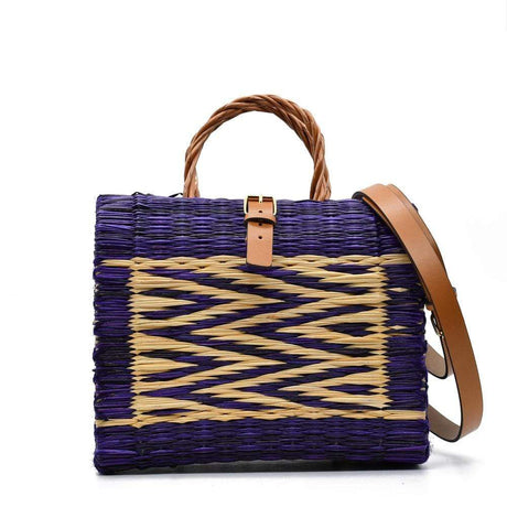 Sac cabas en jonc 26cm - Rouge & naturel