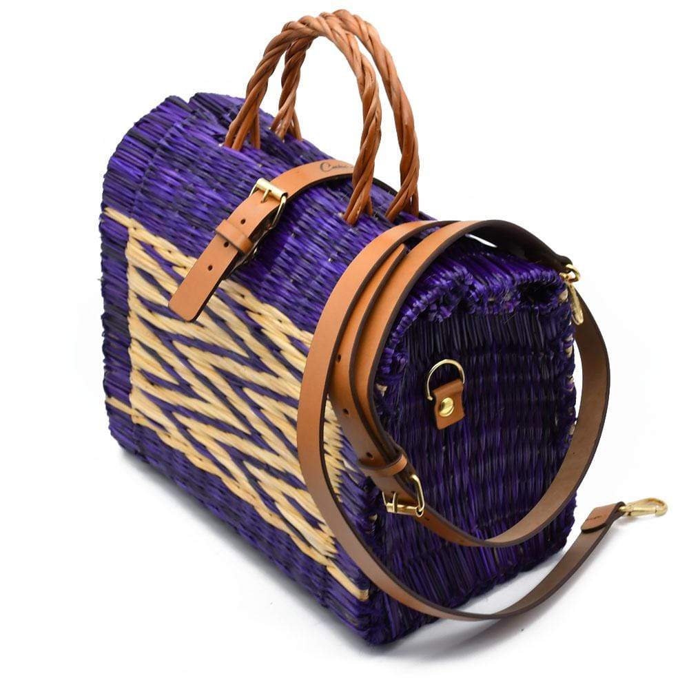 Sac cabas en jonc 26cm - Rouge & naturel