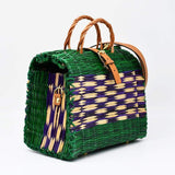 Sac cabas en jonc 26cm - Vert & violet